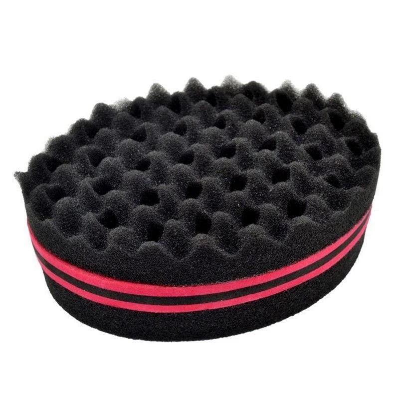 Black sponge hair twist brush with wavy texture and red stripes