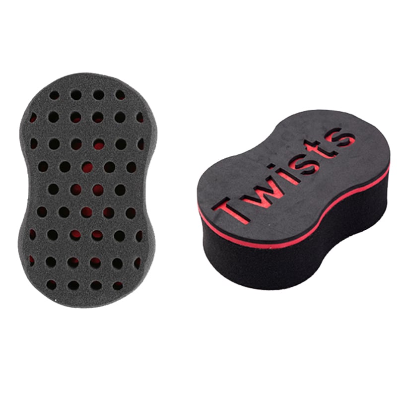 Black and red sponge twist brush shown from two sides